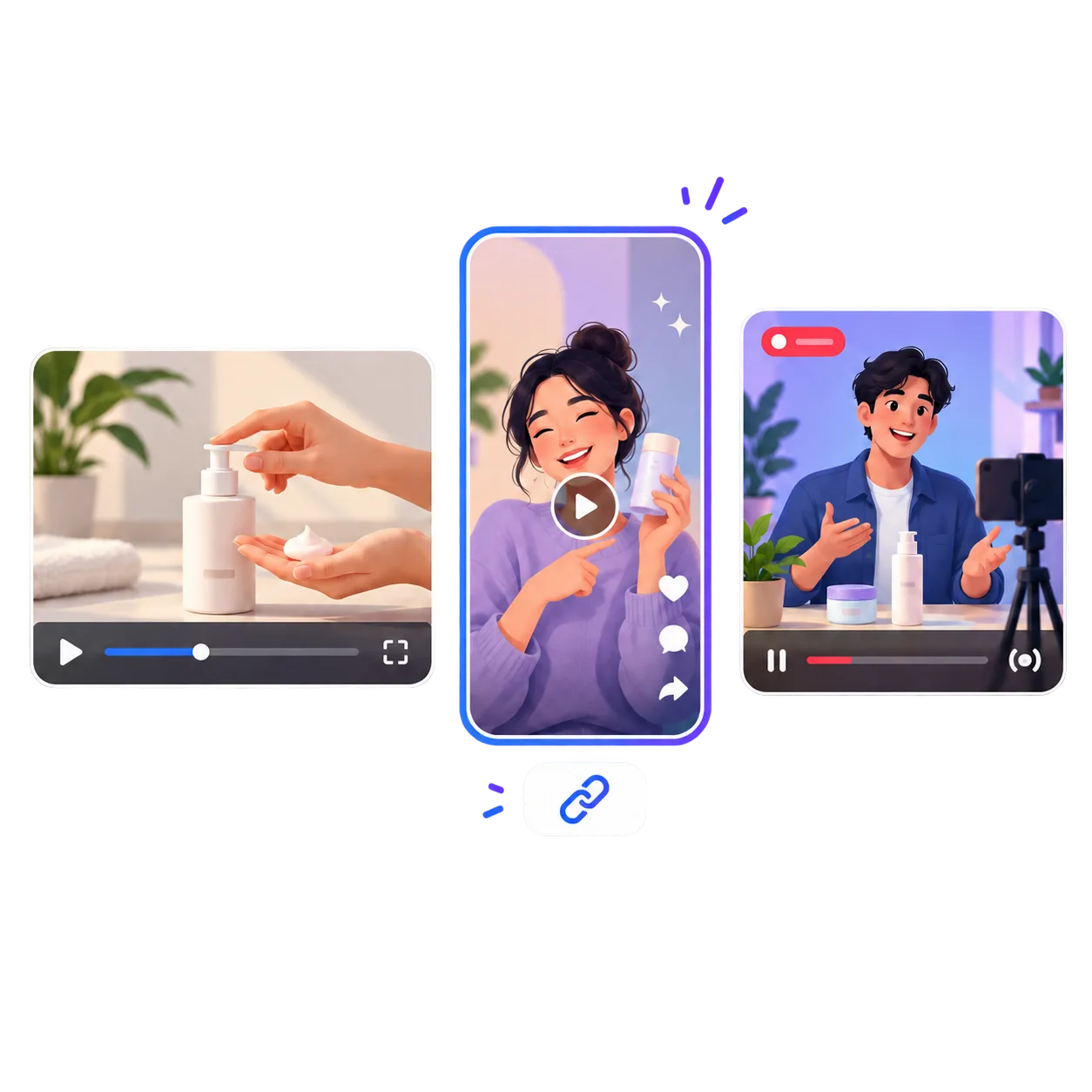 Illustration of selecting a public Facebook video, Reel or live-video link.