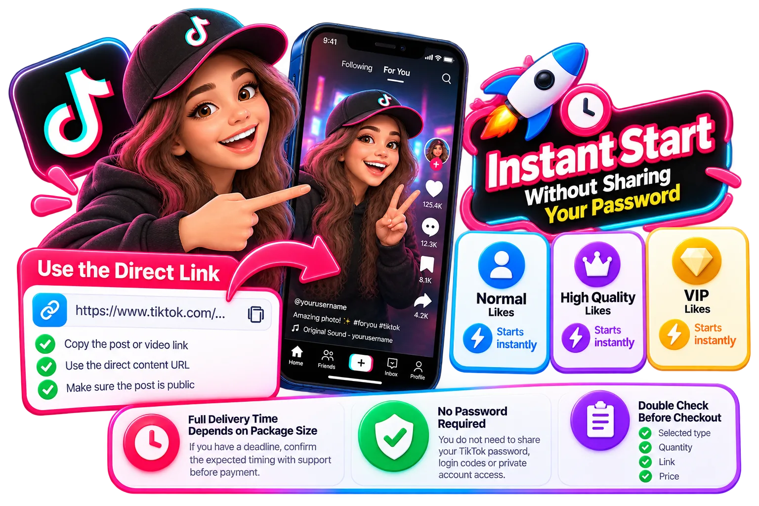 Ordering TikTok likes with a public post link