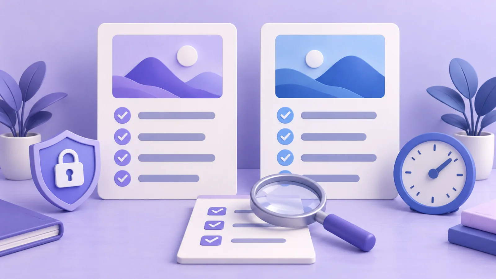 Illustration of comparing service terms, privacy and delivery